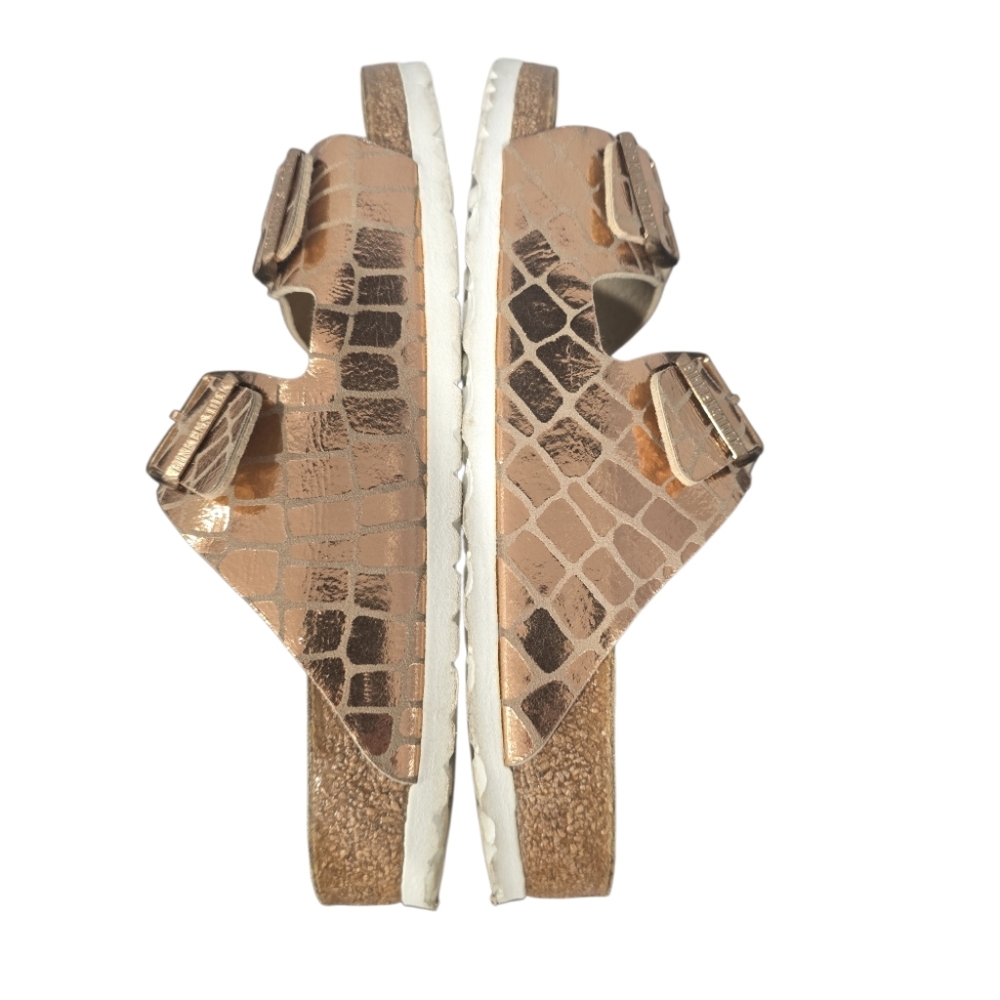 Birkenstock Arizona Metallic Gator Gleam Cooper Two Straps Sandals! 41 L10 M8 - Picture 2 of 6